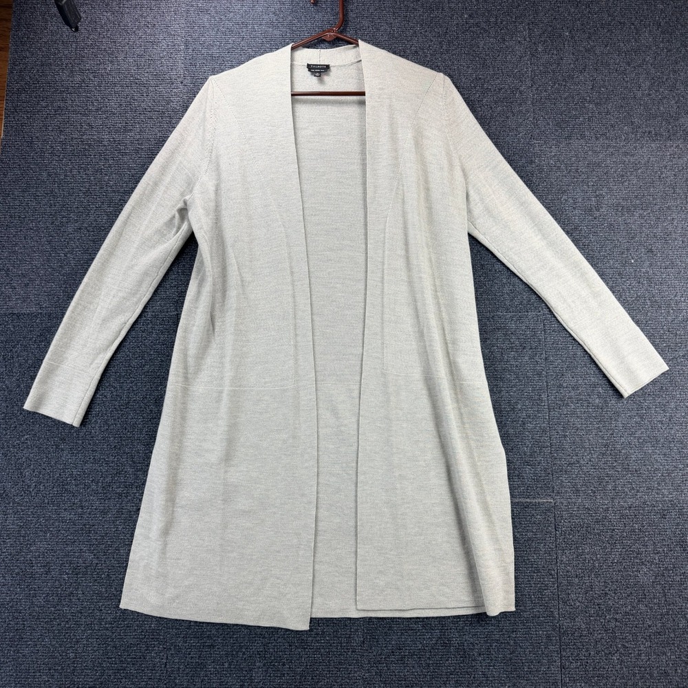 Talbots Womens Pure Merino Wool Open Front Duster Cardigan Gray Medium Longline